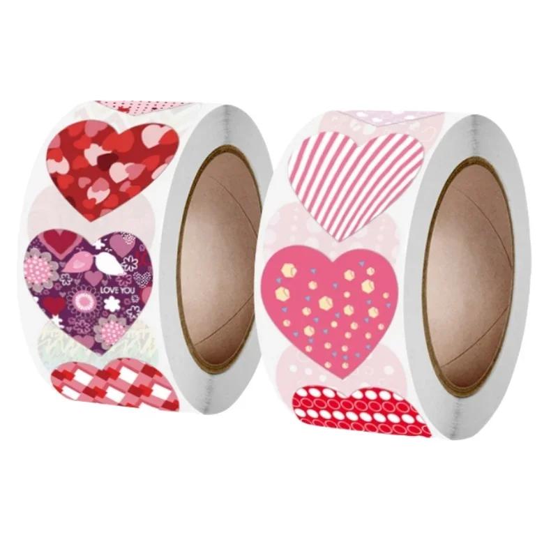 500Pcs Love Heart Stickers Roll Cute Heart Shaped Seal Labels for Scrapbooking Craft Birthday Party Gift Packaging Stationery