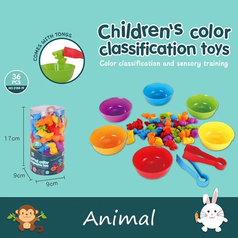 Montessori Fabric Rainbow Counting Bear Math Playthings Animal Dinosaur Colour Sorting Matching Activity Children Instructive Sensory Toy