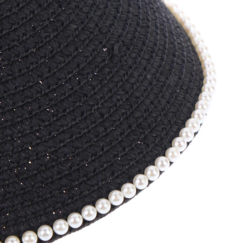 Imitation Pearl Empty Top Straw Hats For Women Casual Summer Beach Visor Caps Foldable Wide Large Brim Sun Uv Protection Caps