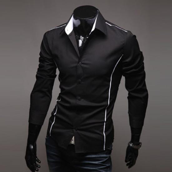 Men Shirt Single-breasted Business Formal Slim Autumn Shirt for Work