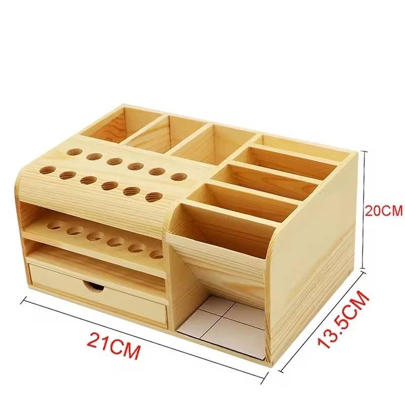 Multi-Section Wooden Tool Tray Designed for Mobile Repair Accessories Including Screwdrivers, Tweezers, and Pliers