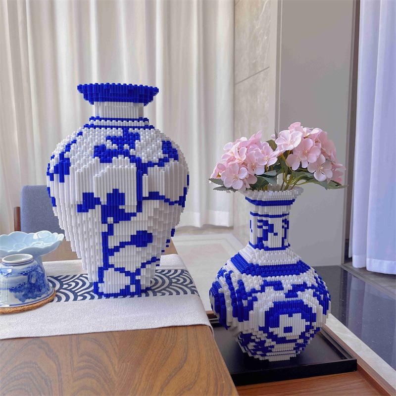 Kreative chinesische blaue und weiße Porzellanvase Baustein Ziegel Pädagogische Vase Ornamente Spielzeug für Mädchen Weihnachtsgeschenk