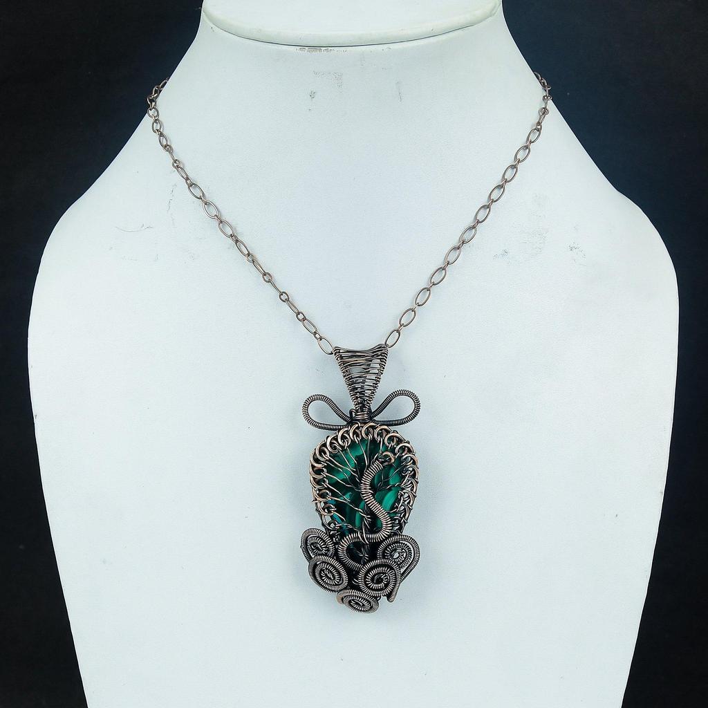 Malachite Pendant, 999 Copper Wire Wrapped Pendant Jewelry. Gift For Women Handmade Pendant Gemstone Jewelry