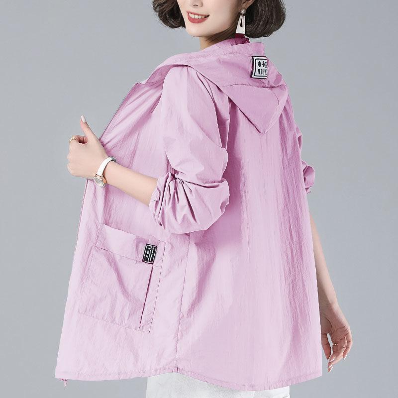 Einfarbig Damen Frühling Sommer Übergröße Dünne Sektion Kapuzen-Sonnencreme-Kleidung UV-Schutz Jacke