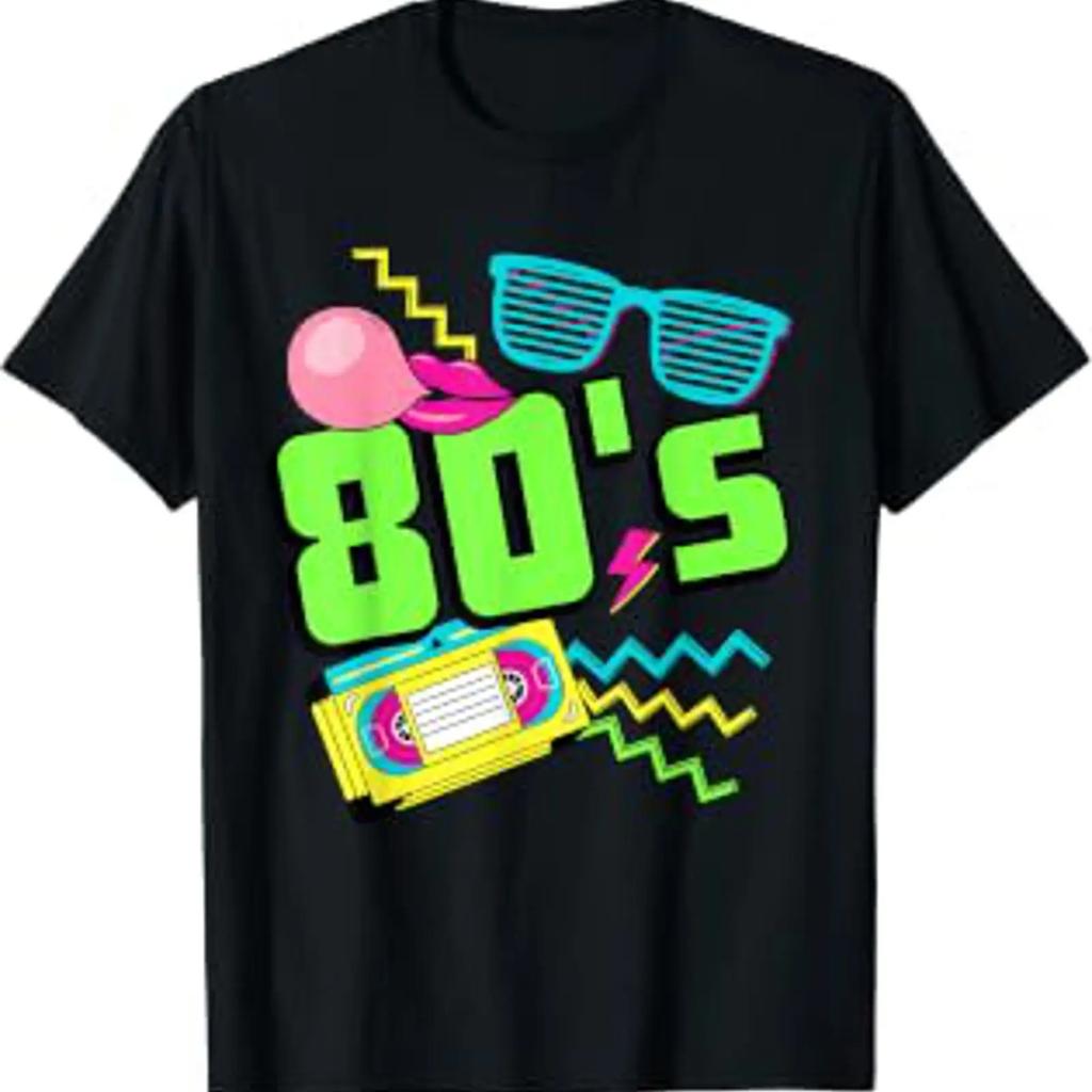 80s Costume Theme Party Outfit Retro Vintage T Shirt Black Vintage Streetwear Stylish Casual Breathable Comfortable