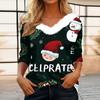 Women's Fashion Long Sleeve Christmas Print Party  Collar V-Neck Top