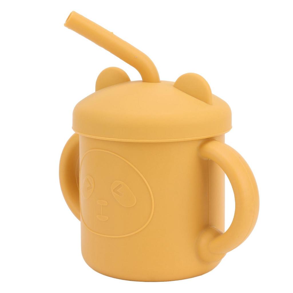 1 Pcs Silicone Sippy Cup Panda Pattern Baby Learning Training Cup Drop Resistant Silicone Sippy Cup with Handles Spout Lid