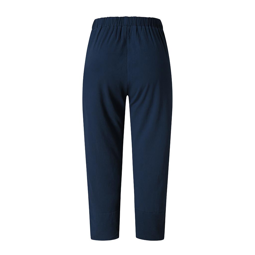 Women's summer casual loose cotton and linen embroidered wide-leg pants