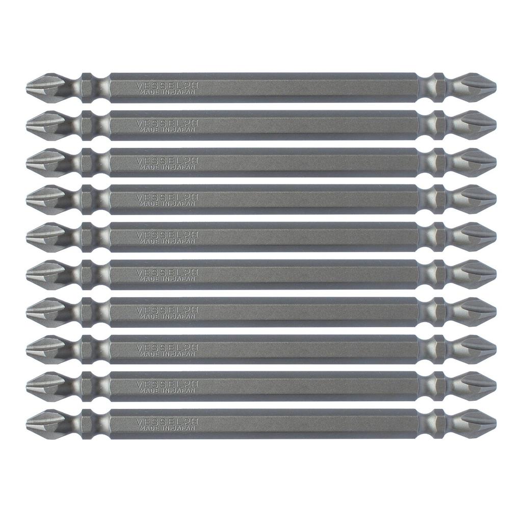 VESSEL Sakisubo Bit with X H ZP Double-Ended Magnet, +2 110mm, 10-Piece Set, Hardness (High Hardness), M-S14