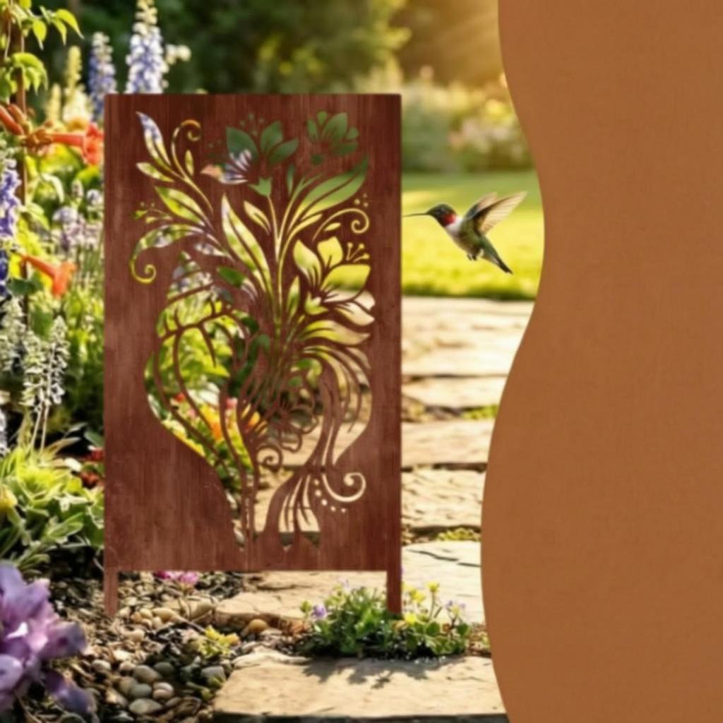 Iron Garden Stake with Openwork Weathered Tabletop Centerpiece Rustic for Patios
