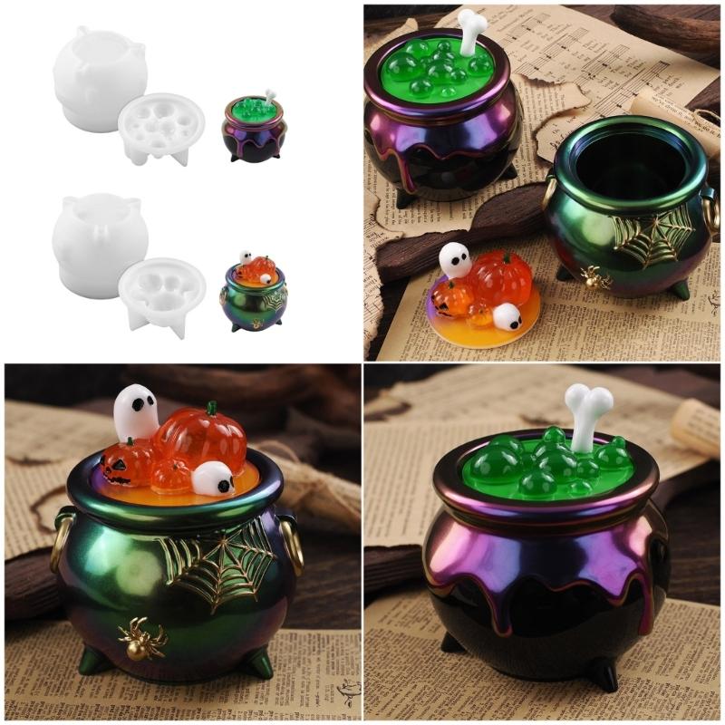 Halloween Craft Silicone Cauldron Mold Storage Box Molds for Resin Projects Decorations and Witch Party Accessories