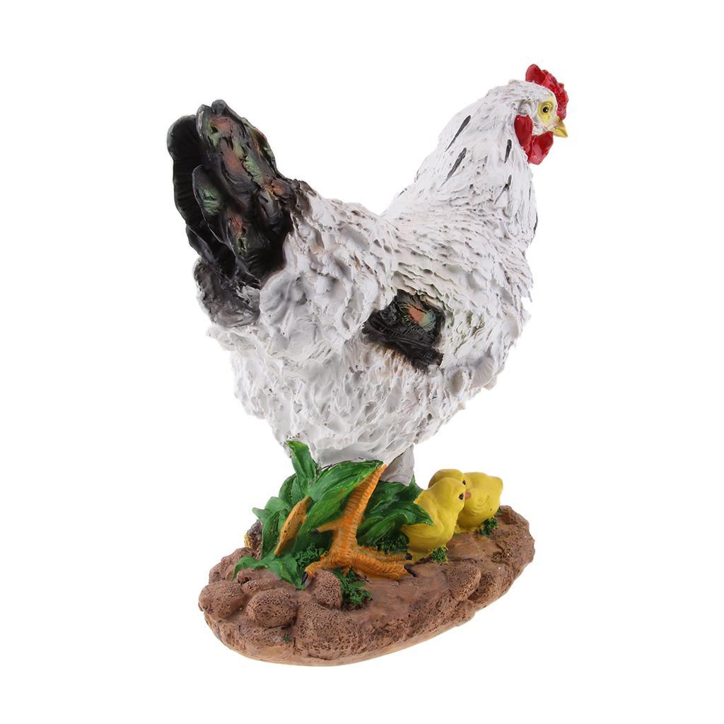 Hen Statue Outdoor Resin Foraging with Baby Chick for Patio Lawn Yard Gardening, Housewarming
