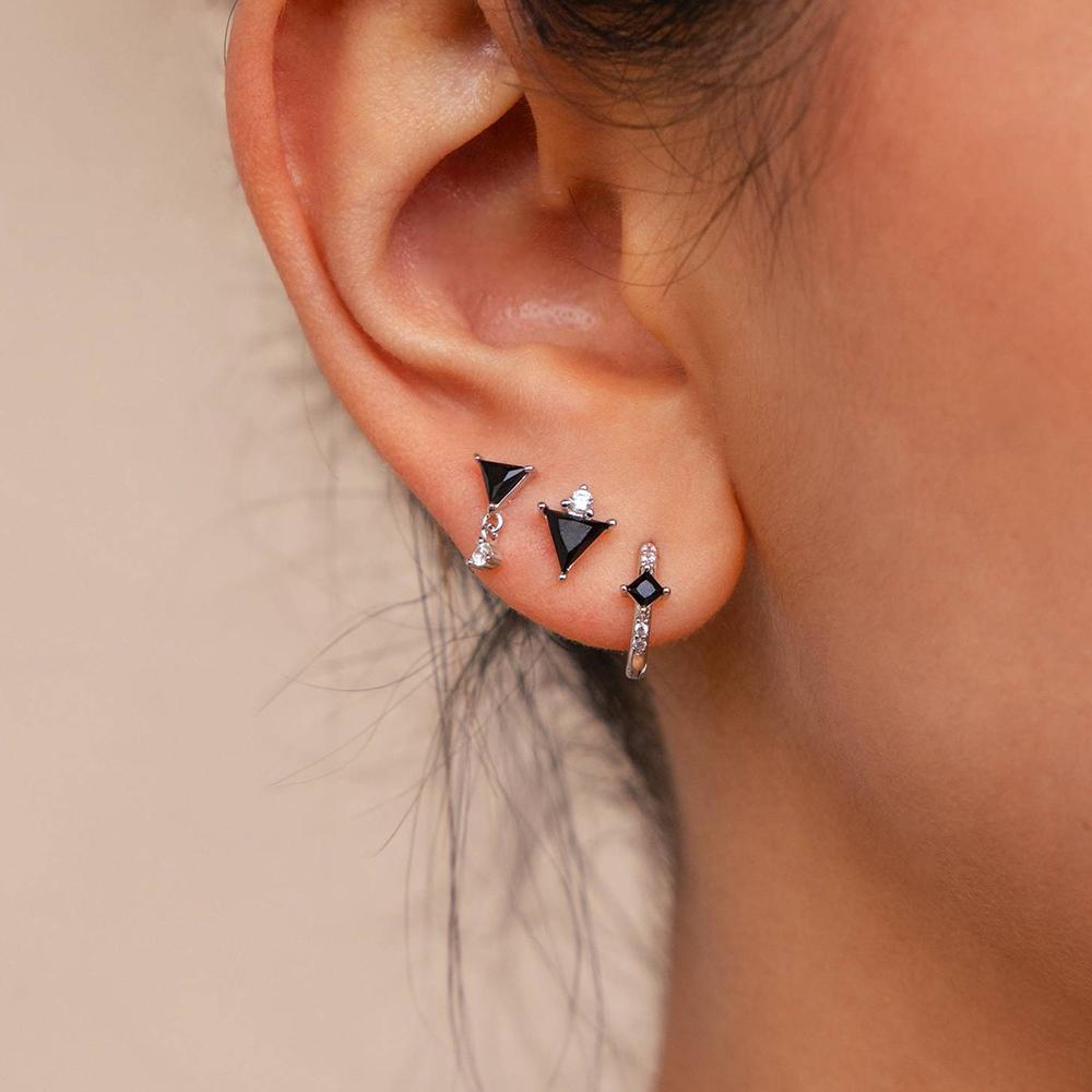 New Arrival Black Zircon Geometric Triangular Square Earrings For Women Stainless Steel Stud Punk y2k Daily Wear Jewelry Gifts