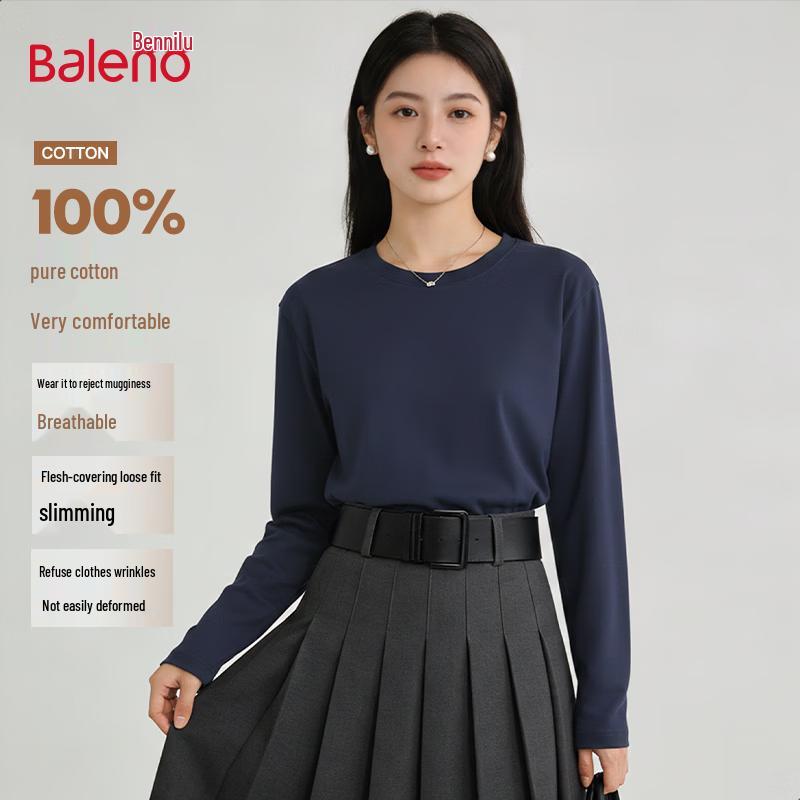 Baleno Women's Pure Cotton Loose Fit Long Sleeve Crew Neck T-Shirt
