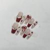 New Year's Manicure Pure Hand-wearing Nail Pieces Handmade Hand-painted Gypsum French Wine Red New Year's Manicure Bow