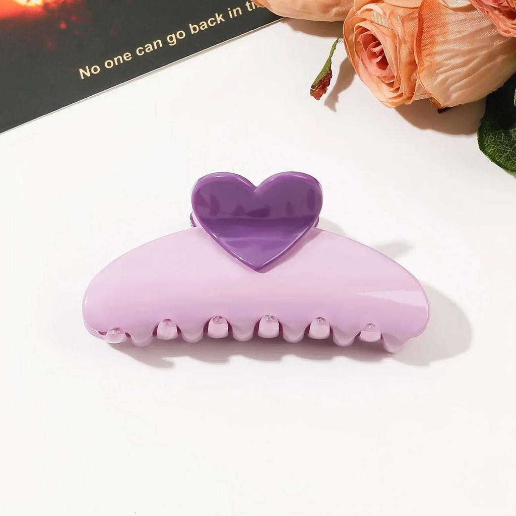 New Candy Color Love Heart 5.11" Big Size Hair Claw Clips for Women Girls Elegant Geometric Plastic Spring Summer Headwear Gift