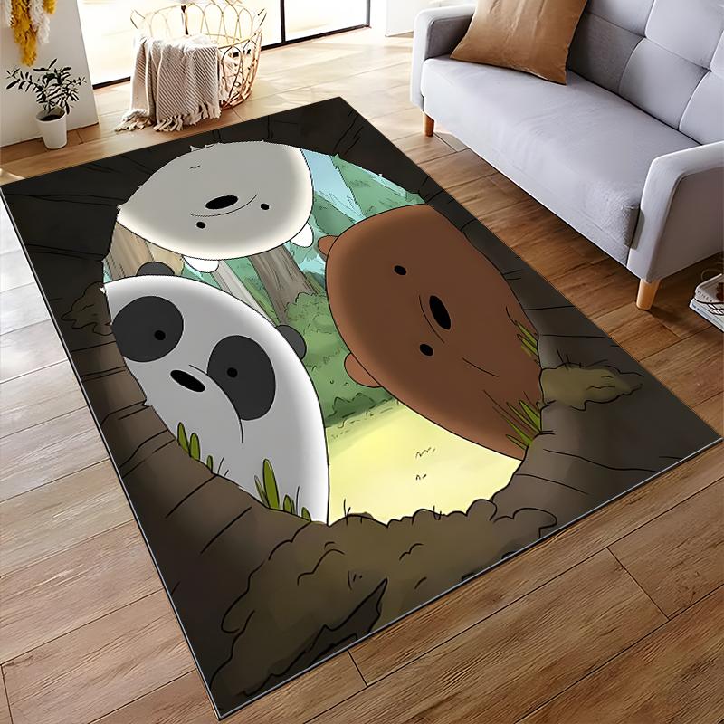 Cartoon Animal Printed Bear Trio Pattern Rug for Living Room Decor Suitable for use as an anti-slip for living room bedroom sofas