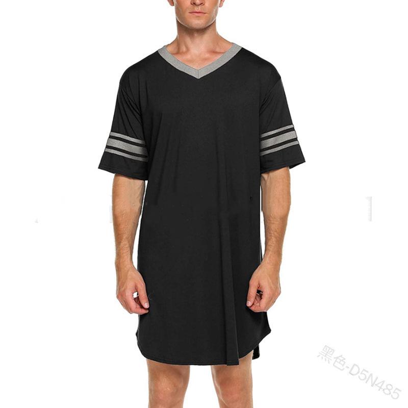 European and American Fashion Color Matching Loungewear, Men's V-neck Long Models, Youth Leisure Irregular Hem Men's and Women's T-shirts