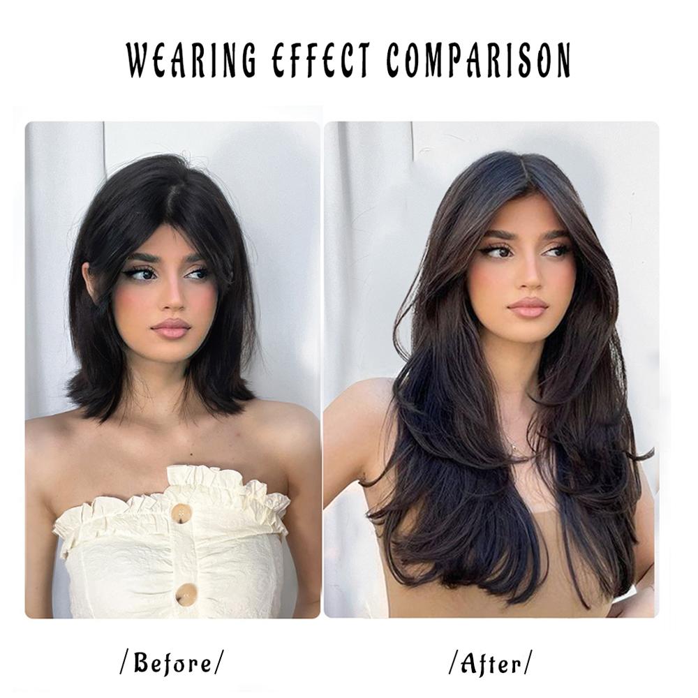 Women's V-Shaped Long Hair Extension Synthetic Wig Layered Hair Extension Hair Pad Fluffy Top Increase Hair Volume