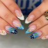 24 Piece Press On Nails Fake Nails with 3D Flower Blue Relief Design ABS False Nails DIY Manicure Kit for Women Daily Wear and Parties