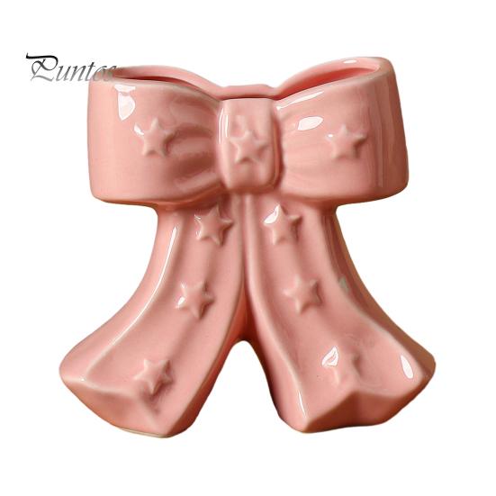 Dried Flower Holder Ceramic Bow Vase with Star, Decorative Flowers Vase, Creative French Style Arrangement for Living Room Table Centerpiece