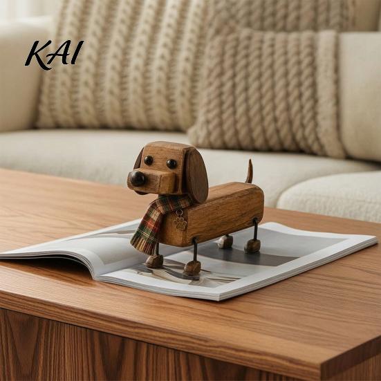 Retro Dog Decor Plaid Scarf Dachshund Figurine, Statue with Paw Resin Puppy Ornament Print Charm, Handcrafted Mini Desktop Decoration Miniature