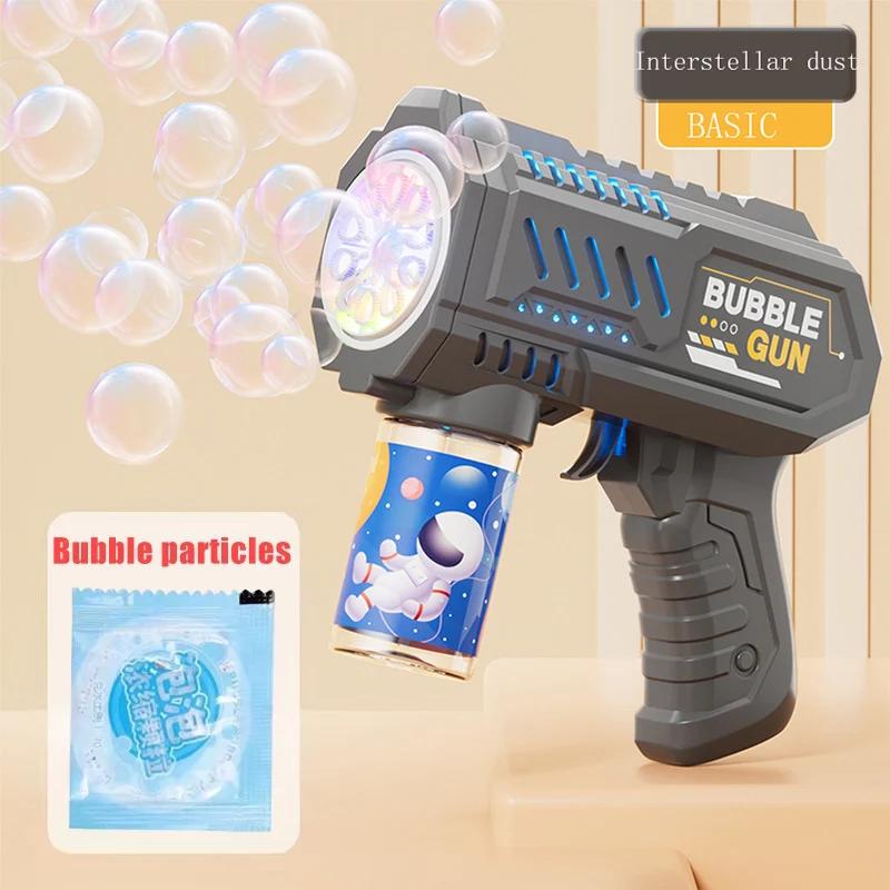 Non-Toxic 6-Hole Dinosaur Bubble Machine Electric Bubble Gun With Light Fully Automatic Bubble Gun Automatic Soap Blower Outdoor Game Toy