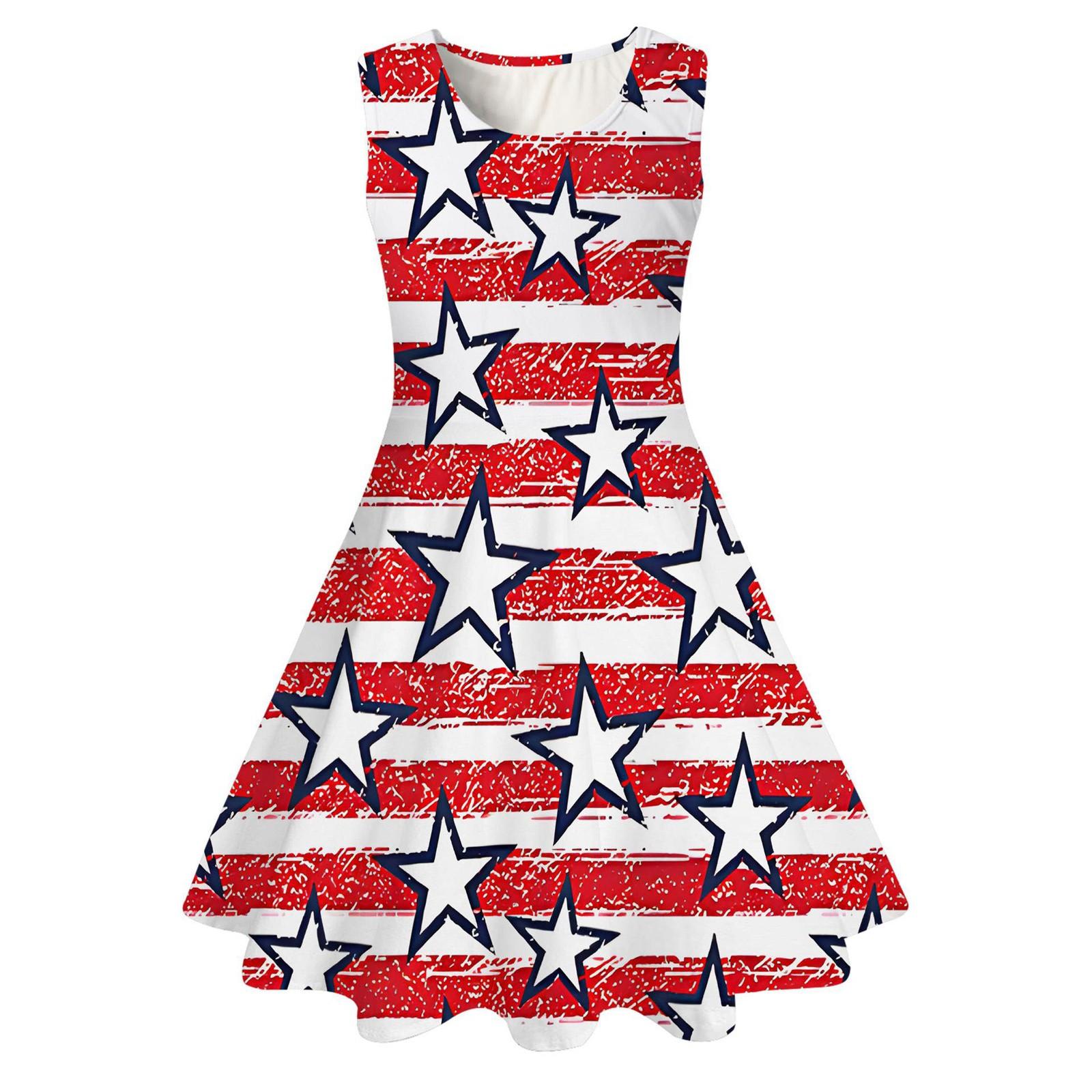 

Summer Casual Loose Print Sweet Girl Sleeveless Princess Independence Day Dress S винний
