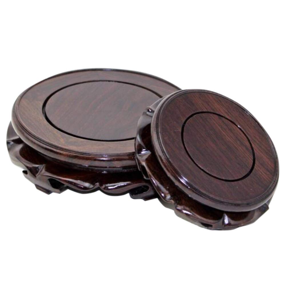 Round Wooden Flower Stand, Natural Ebony-Look Black Catalpa Wood, for Lotus and Buddha Statues, Display Shelves, Collectibles, and Bonsai (Size