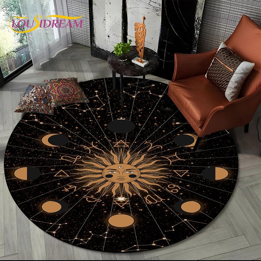 3D Mysteriou Sun Moon Tarot Mandala Magic Round Area Carpet Rug for Living Room Bedroom Kid Playroom Decor,Pet Area Rug Non-slip