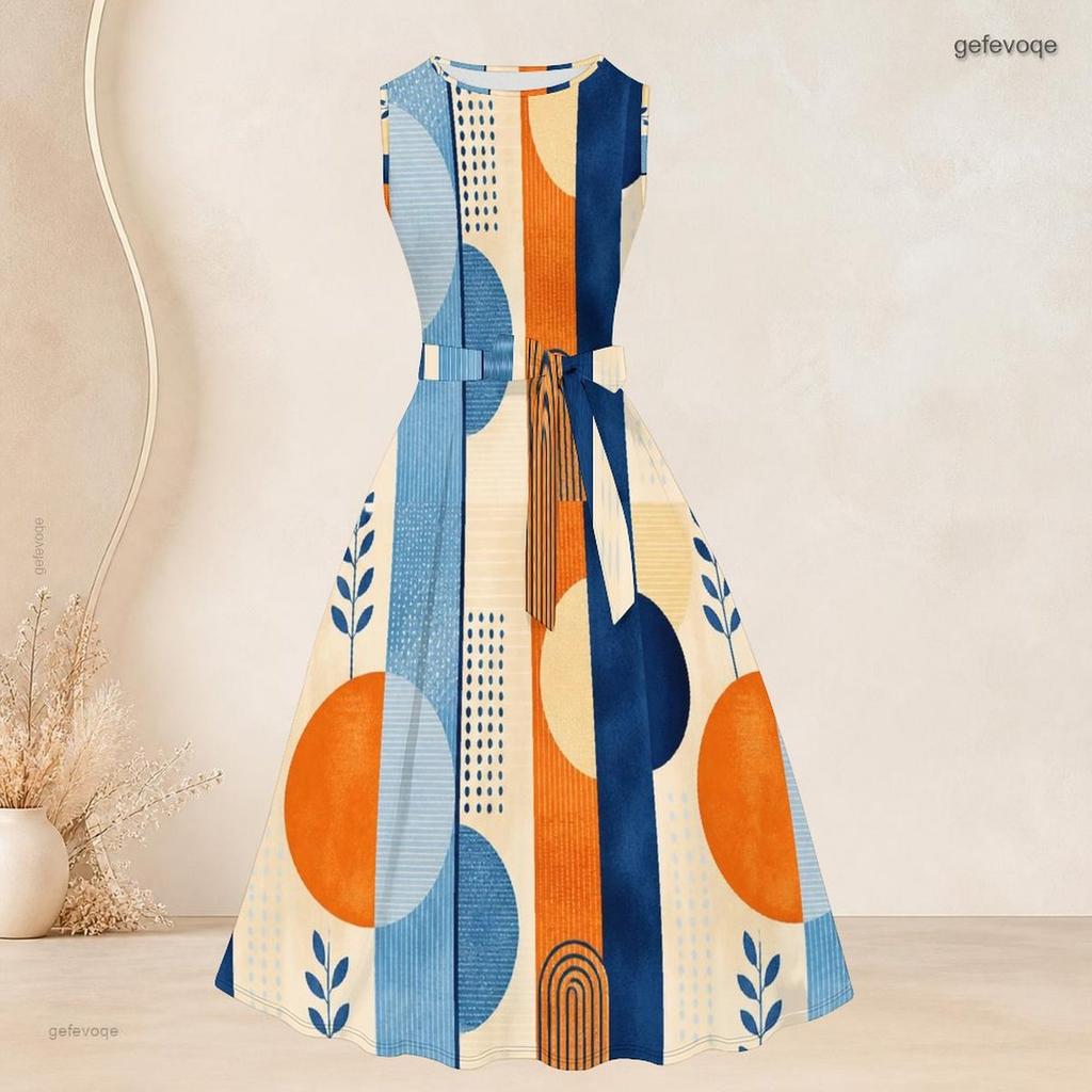 Women Plus Size Two Piece Set Plaid Printed 3 4 Sleeve Draped Cardigan Sleeveless Tie Waist Flared Dress