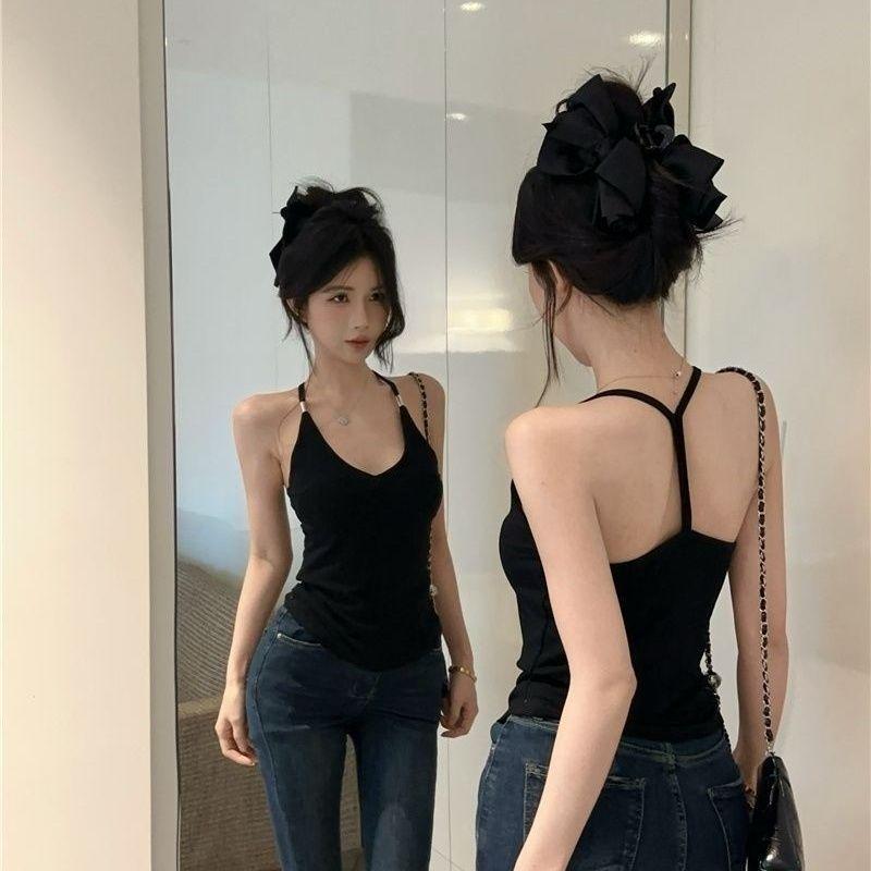 Korean Spicy Girl Sleeveless Halter Camisole Vest - Women's Slim Fit Summer Top with Beautiful Back Design