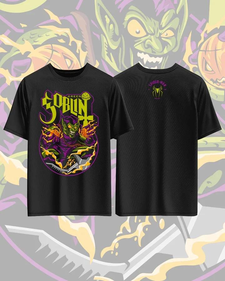 Marvel Green Goblin Pattern Printed Cotton Tshirt for Men and Women Anime Style Shirt Casual Fashion Loose Tshirt Streetwear S