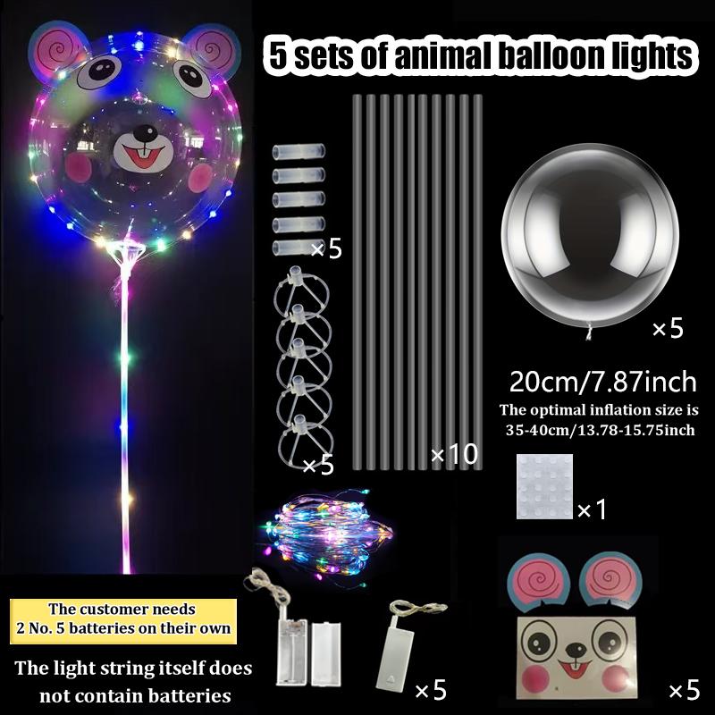 5pcs 20inch LED balloon light with animal stickers for birthday party decoration (excluding battery) glowing balloon decoration