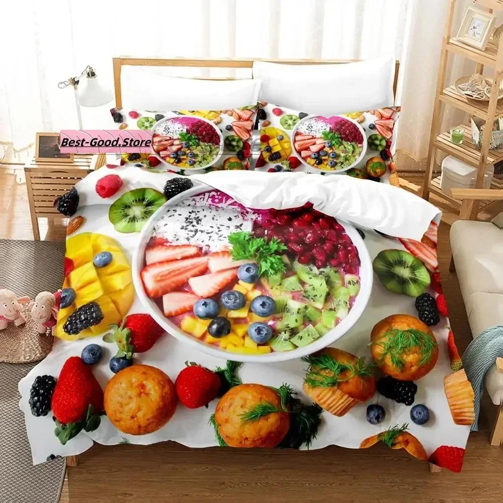 Cartoon Strawberry Vegetables And Fruits Bedding Set Single Twin Full Queen King Size Bed Set Teenager Bedroom Duvetcover S