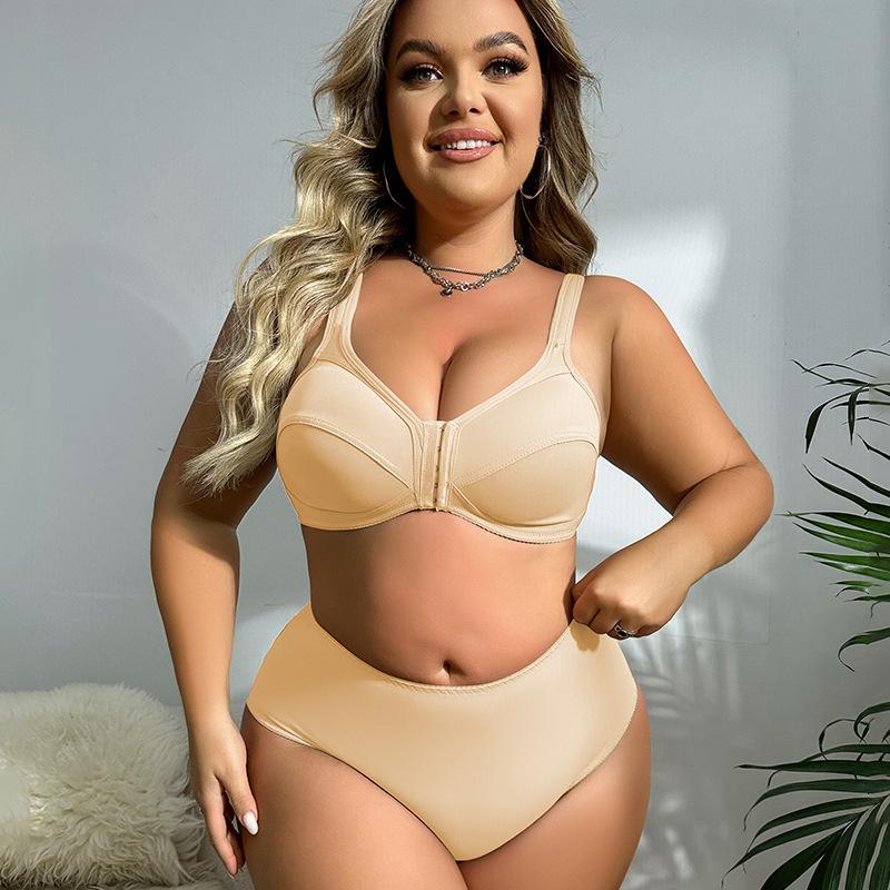 European and American Plus Size Women's Bra Set Front Buckle No Steel Ring Seamless Underwear Full Cup Comfortable Panties