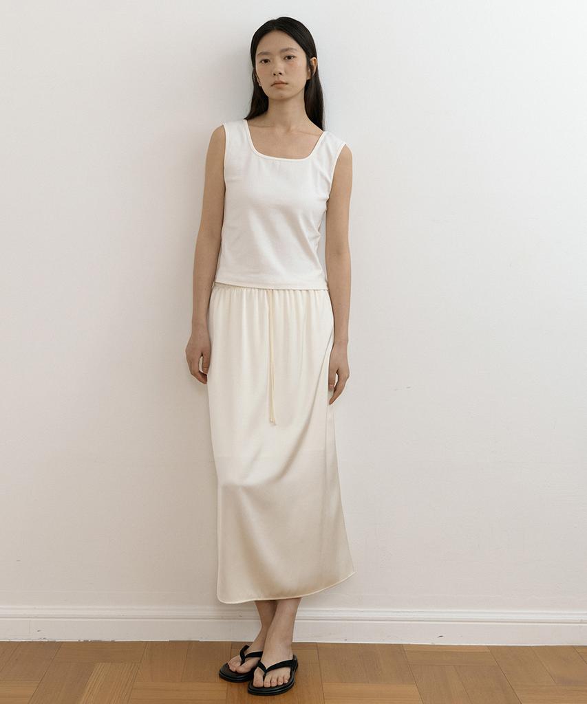 Lingseoul Silky Banding Skirt-Cream