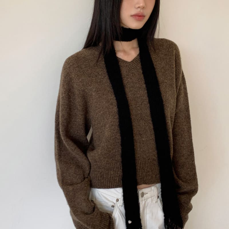 

HIGH CHEEKS Wool Blend Slim Knit Muffler_HC249OMF001M BLACK