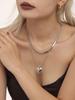 Qiong Yao 18K Gold Plated Stainless Steel Double Layer Heart Necklace with Water Ripple Chain