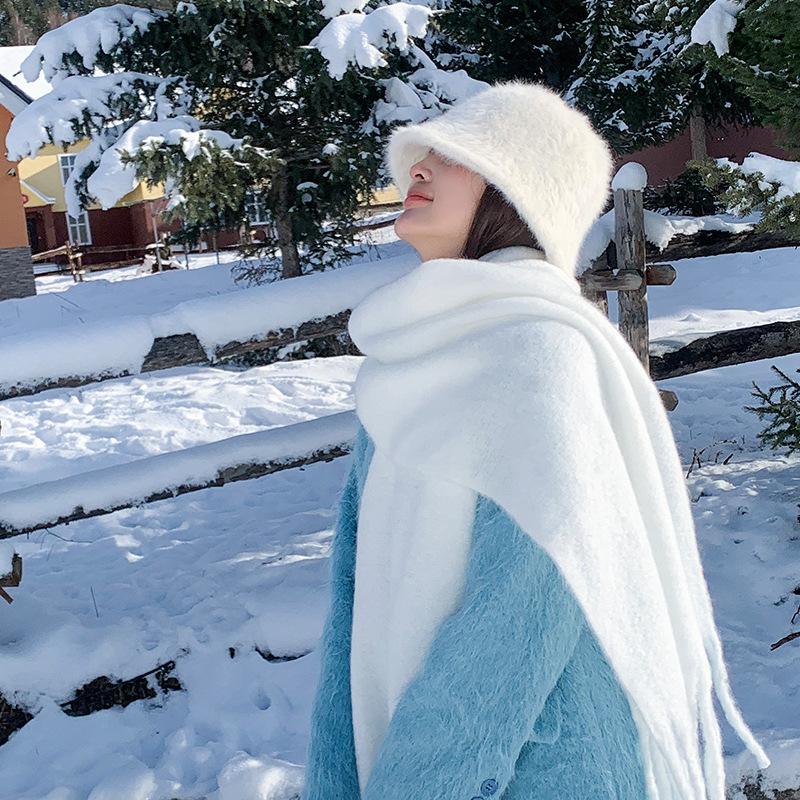 New soft waxy mohair solid color scarf women's winter versatile thickened imitation cashmere shawl Korean warm scarf tide