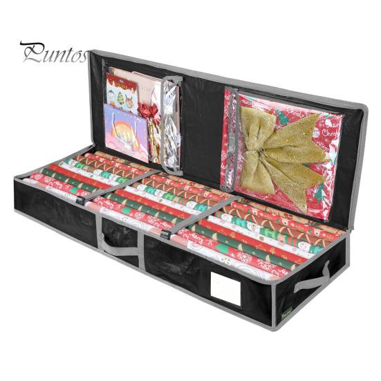 Christmas Wrapping Paper Storage Bag Flexible Partitions Pockets Large Capacity Durable Handle PE Gift Wrap Organizer
