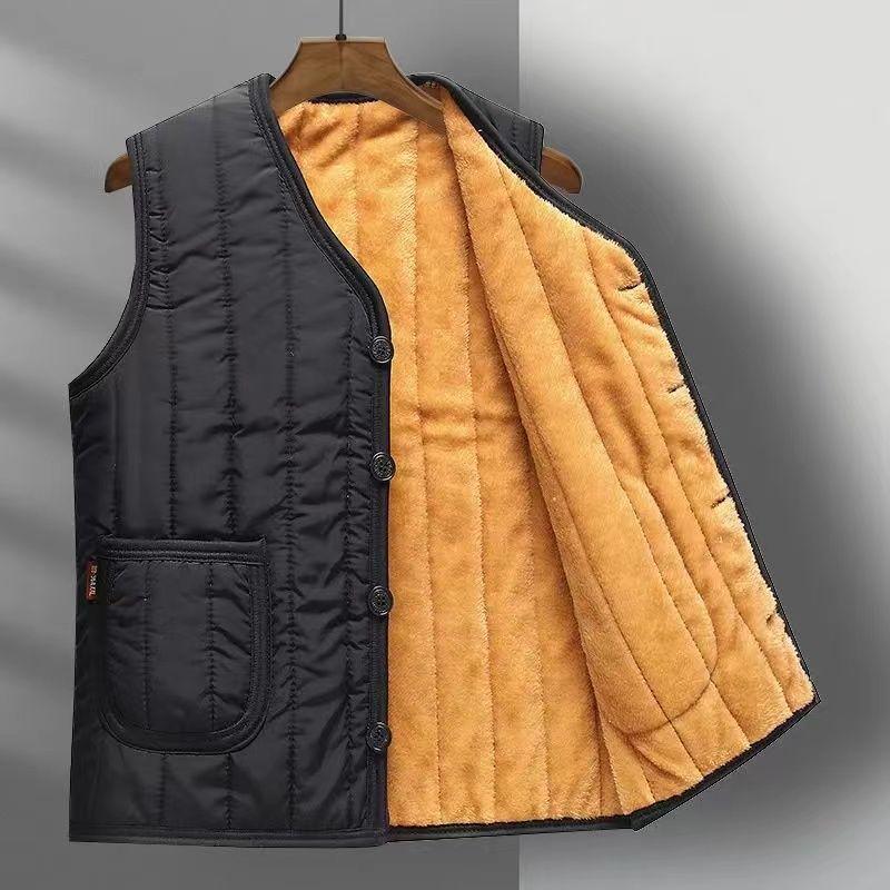 Men's Plus Size Fleece-Lined Vest: Warm, Shawl Style for Middle-Aged and Elderly