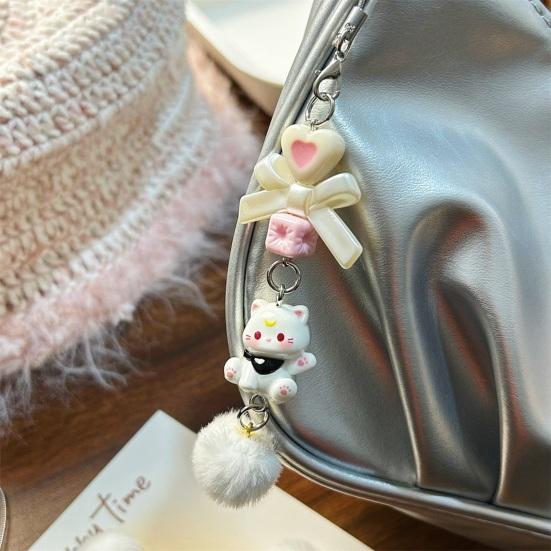 Bag Pendant Lightweight Mini Cat Furry Ball Charm Key Chain with Bow Decoration Mobile Phones Keychains Gift Accessory