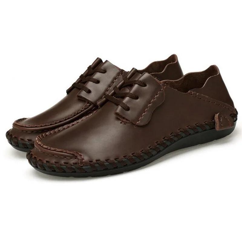 

Men Genuine Leather Casual Shoes Lace-up Handmade Flat Shoes Male Office Work Shoes Men s Sneakers Zapatillas Big Size 38-48 38 темно-коричневого