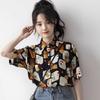 Ladies Summer Bohe Shirt - Oversized Short Sleeve Button Down Printed Top for Casual Layering