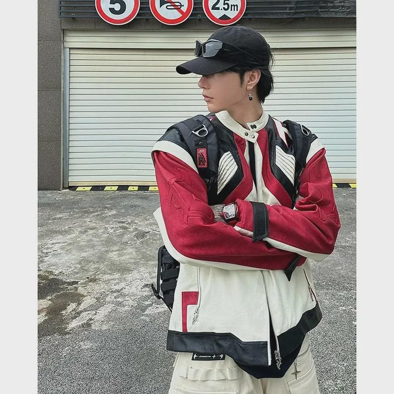 

Мужская высококачественная европейская и американская куртка из искусственной кожи для мотоцикла – гоночный костюм в стиле хип-хоп с застежкой-молнией Extra Large красный