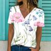 Sommer Kvinner Kortermet V-hals Oversized T-skjorte for kvinner Hvit mote T-skjorte for kvinner 3d Dragonfly Print Topp Uformelle klær
