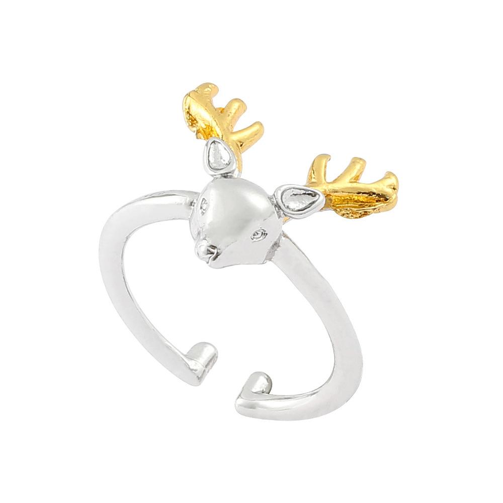 Fashion Color Christmas Deer Ring for Women Cartoon Elk Simple Open Ring Jewelry