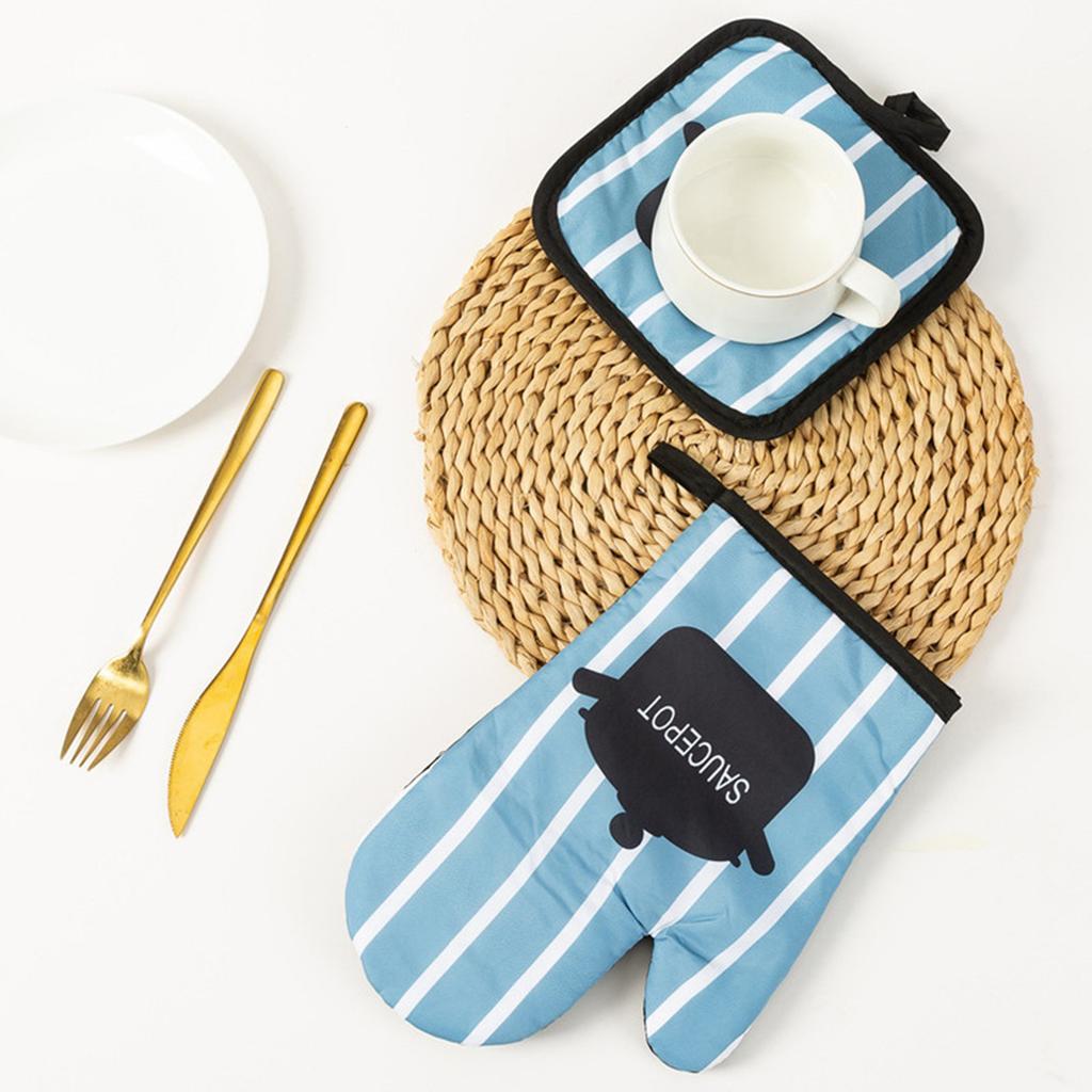 Kitchen Microwave Insulation Gloves with Mat Heat Resistant Baking Gloves Cooking Baking Gloves Oven Mitts Enduring