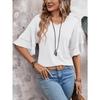 Summer New Solid Color V-neck Double-layer Sleeve Loose T-shirt Short-sleeved Women